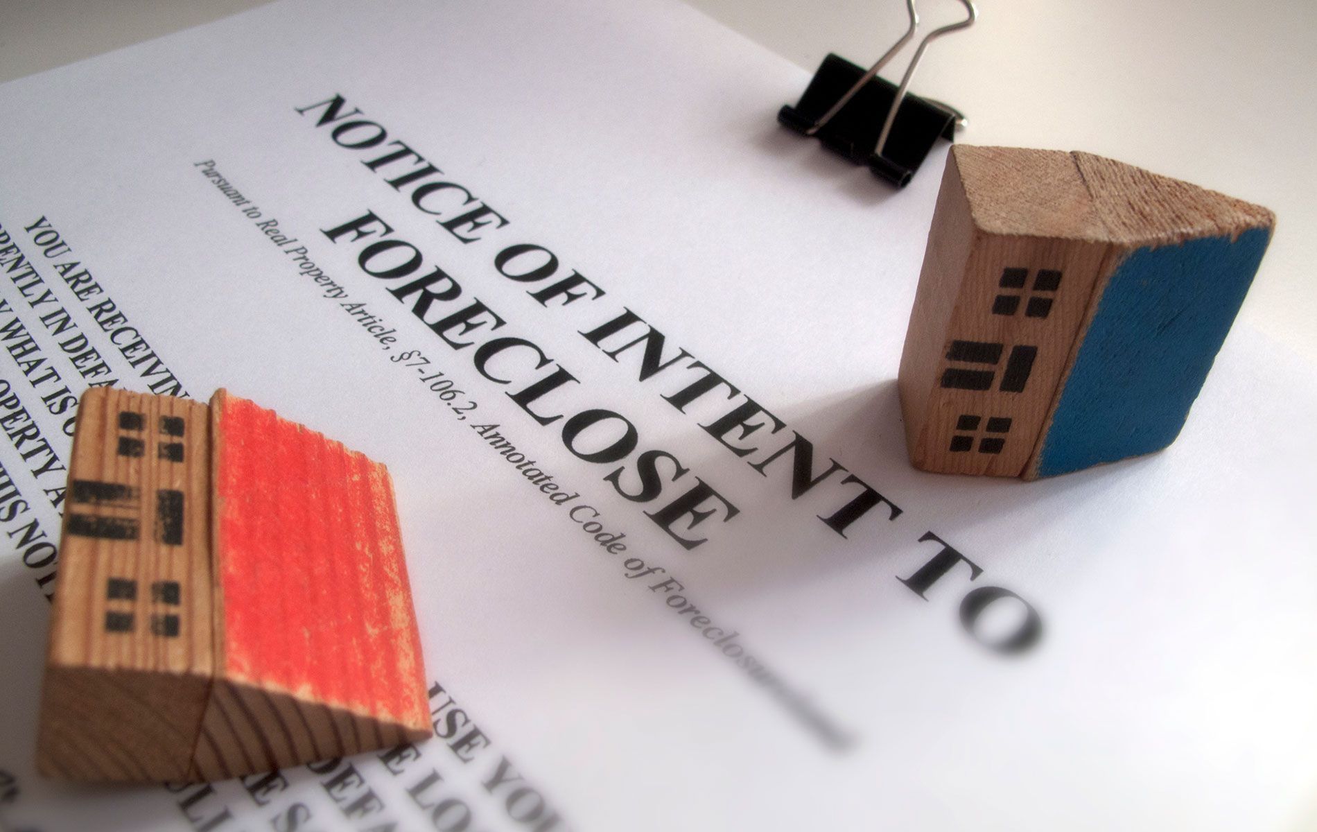 A notice of intent to foreclose is on a piece of paper