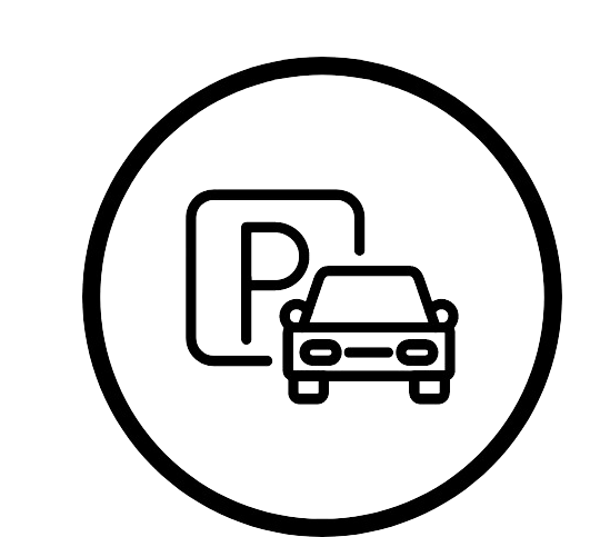 Placa de estacionamento com um ícone de carro dentro de um círculo preto.