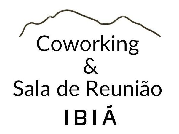 Logo with black text: “Coworking & Sala de Reunião IBIÁ” and a wavy line above.
