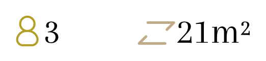 Texto dourado “83” e “Z 21m²” sobre fundo branco