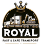 Logo: Gold crown over a semi-truck carrying an excavator, with the word