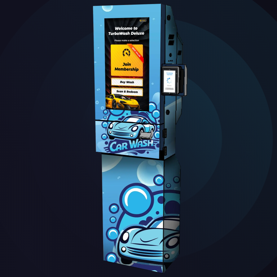 Car wash kiosk with touch screen: