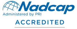 Nadcap Accredited logo with a globe and swoosh.