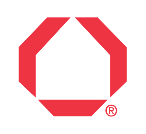 A red and white logo with a r on it