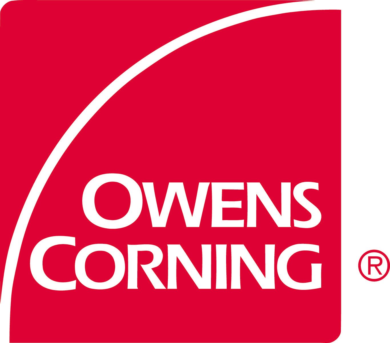 The logo for owens corning is red and white