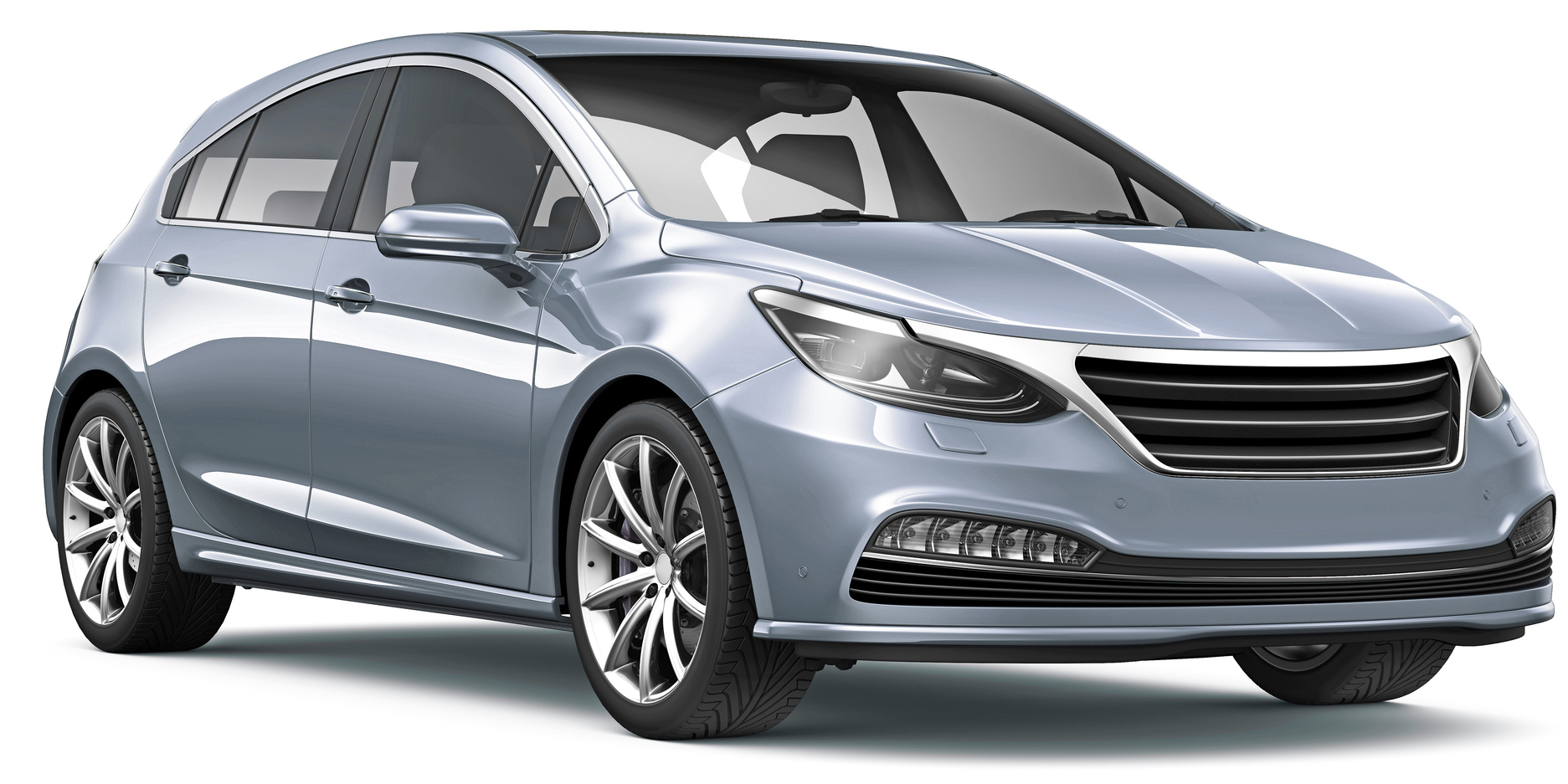 A silver hatchback car is shown on a white background.