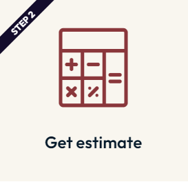 An icon of a calculator with the words get estimate below it