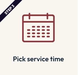 A picture of a calendar with the words pick service time below it.