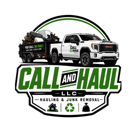 Call and Haul LLC logo with white truck and trailer, green and black hauling and junk removal branding