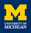 The university of michigan logo is a yellow letter m on a blue background.