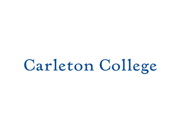 A blue logo for carleton college on a white background