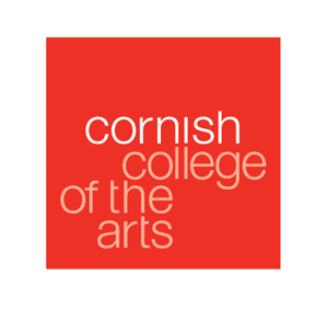 Cornish college of the arts logo on a red background