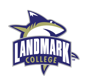 A logo for landmark college with a shark on it