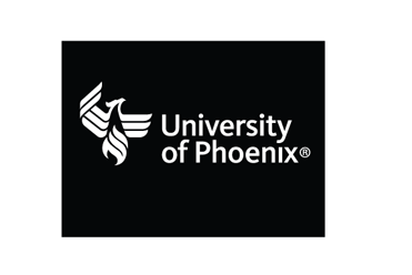 The university of phoenix logo is black and white on a black background.