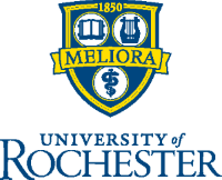 A blue and yellow logo for the university of rochester