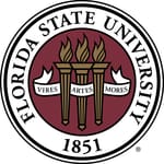 The seal of florida state university is a torch with three flames on it.