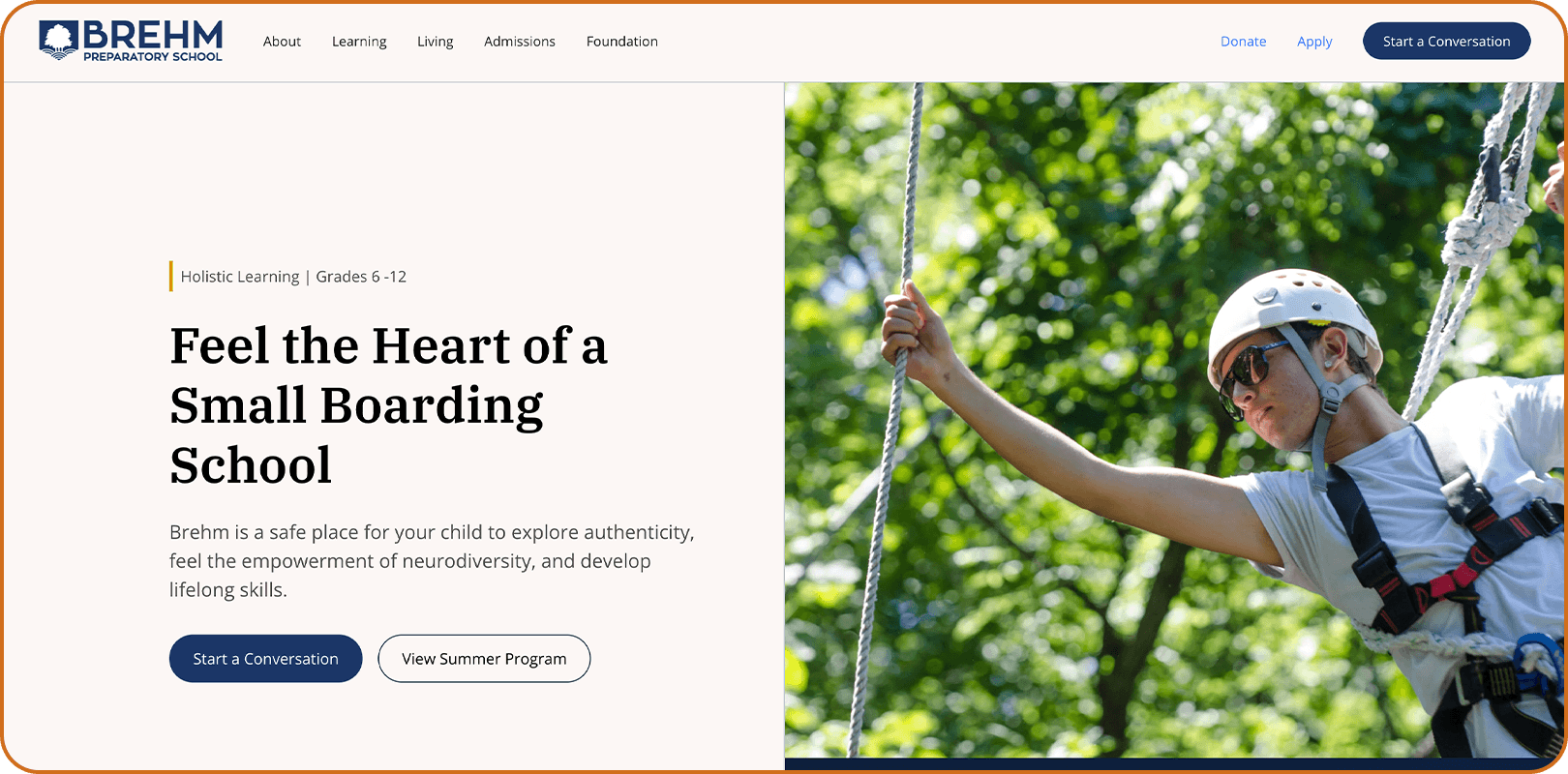 A screenshot of Brehm Preparatory School’s homepage.
