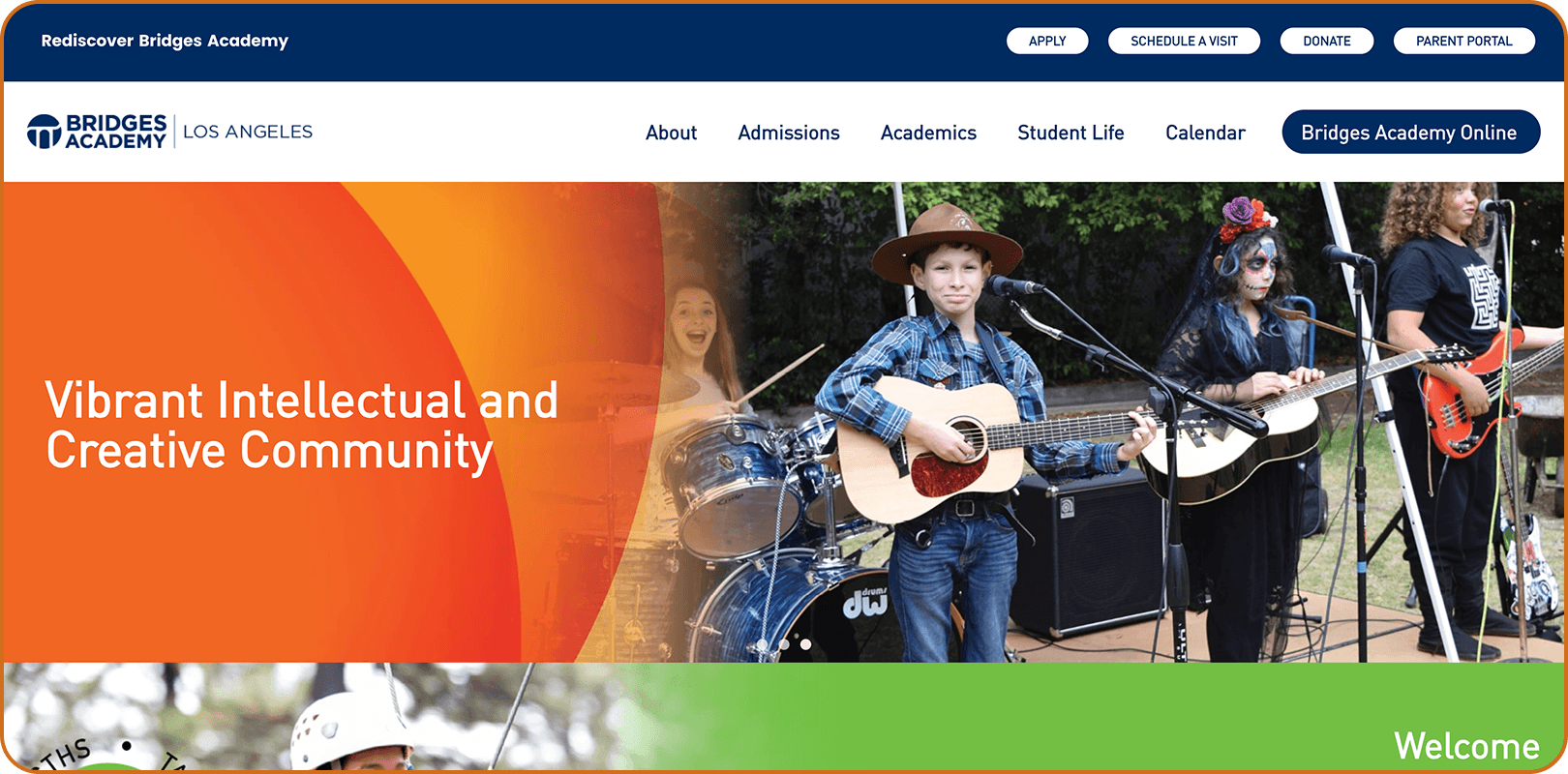 A screenshot of Bridges Academy’s homepage.