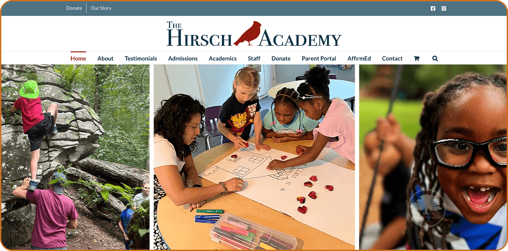 A screenshot of Hirsch Academy’s homepage.