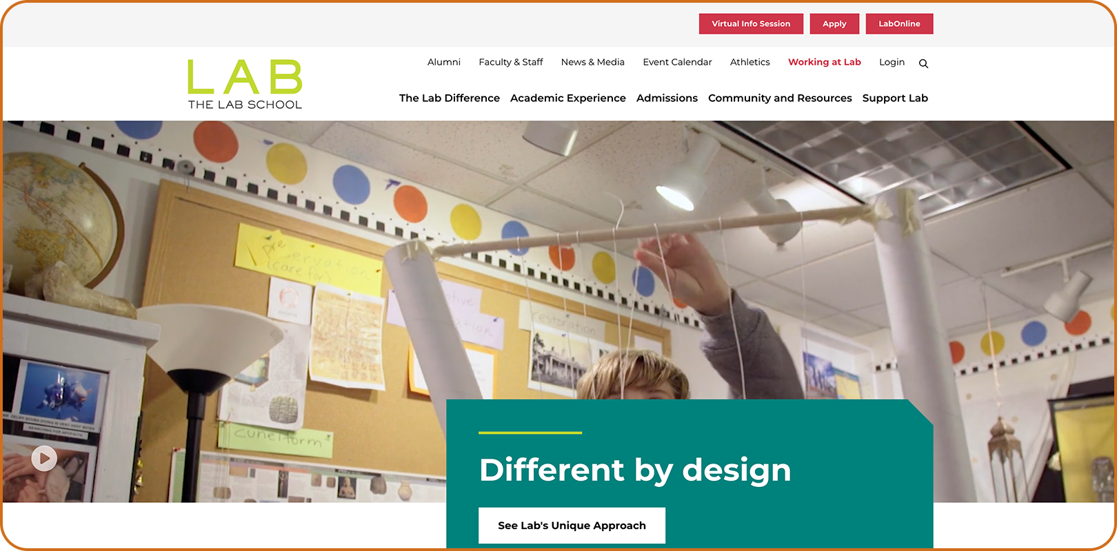 A screenshot of The Lab School’s homepage.