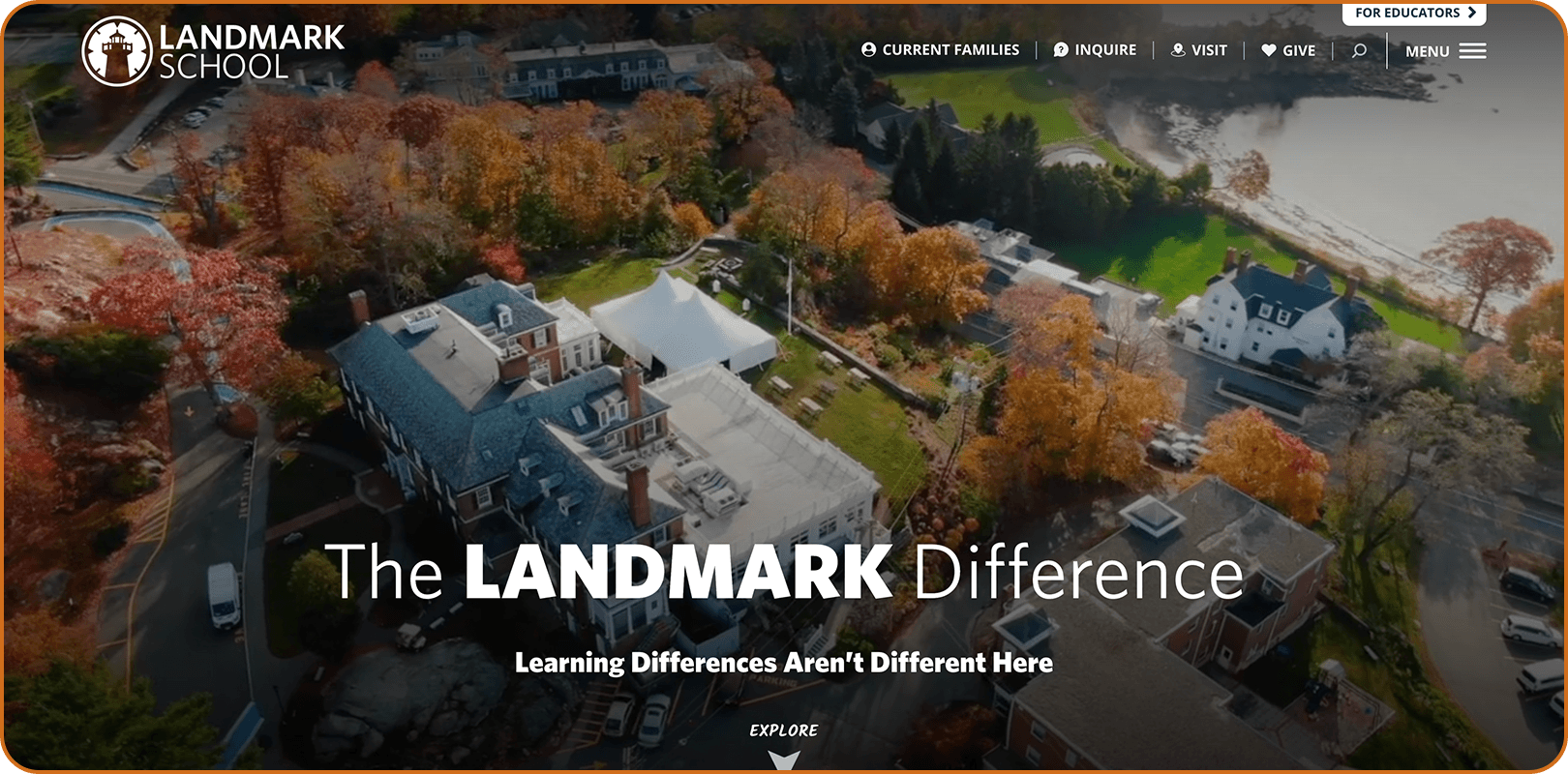 A screenshot of Landmark School’s homepage.