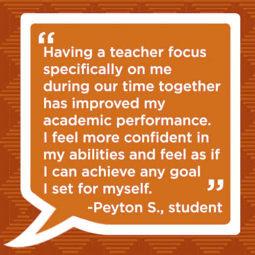A speech bubble about a teacher's focus on a student improving academic performance