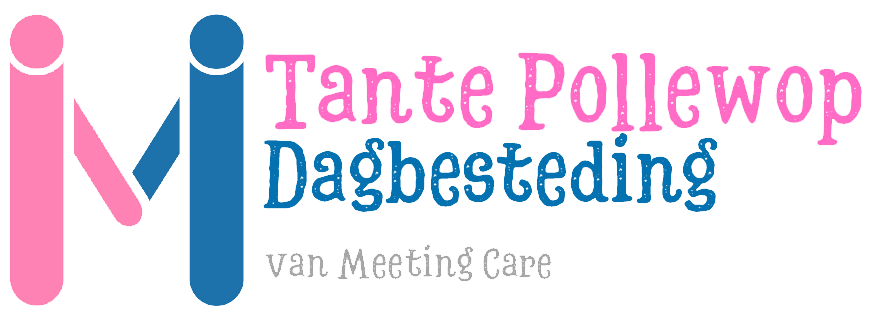 Logo: Roze en blauwe figuren die elkaars hand vasthouden met de tekst
