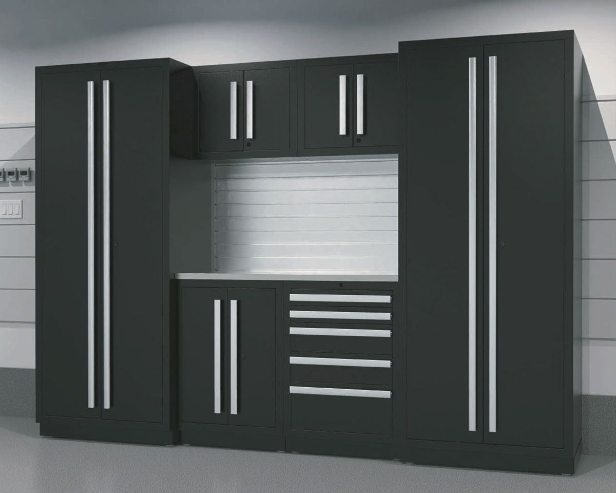 A CrownWall Metal Garage Cabinet System in Black Finish