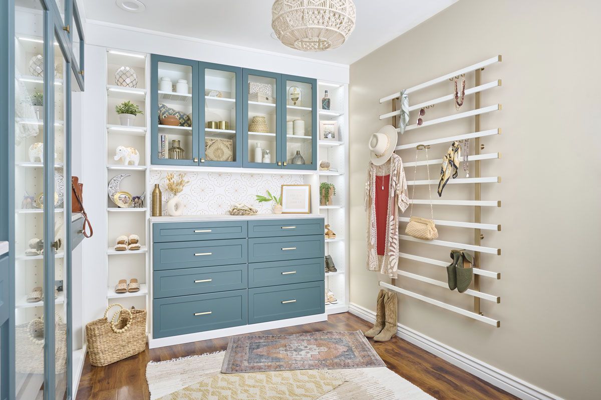 Lagoon and White Custom Walk In Closet System