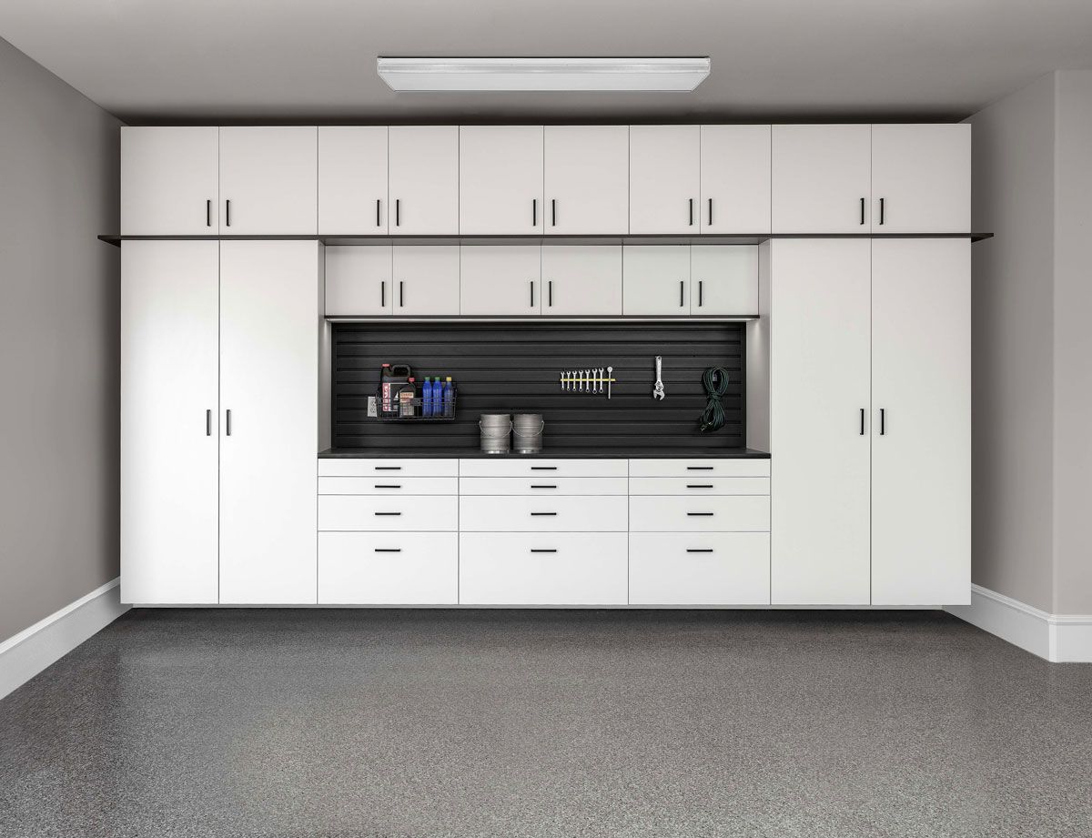 White Custom Garage Cabinet System