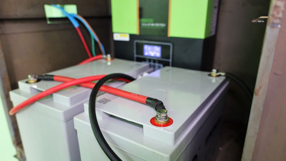 Two Batteries Are Connected to A Power Supply in A Room — Ryde Energy in Tweed Coast, NSW