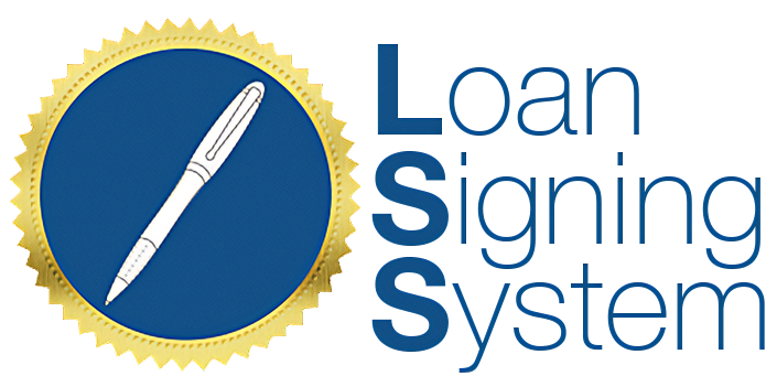 Loan Signing System logo with blue seal, white pen, and blue text