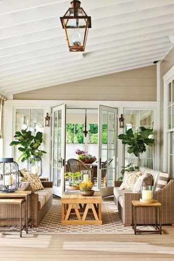 Light patio furniture in white outdoor living space