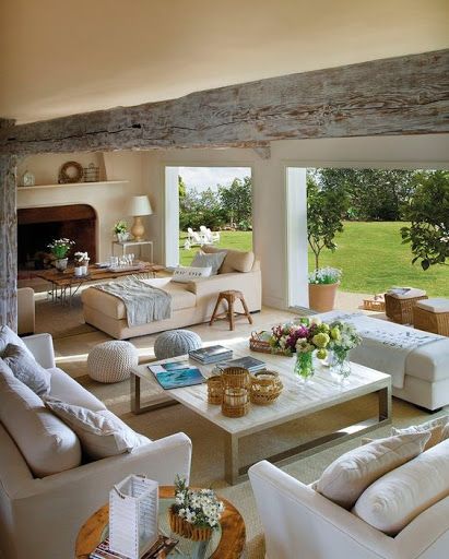Soft colored furniture and accents in natural outdoor patio