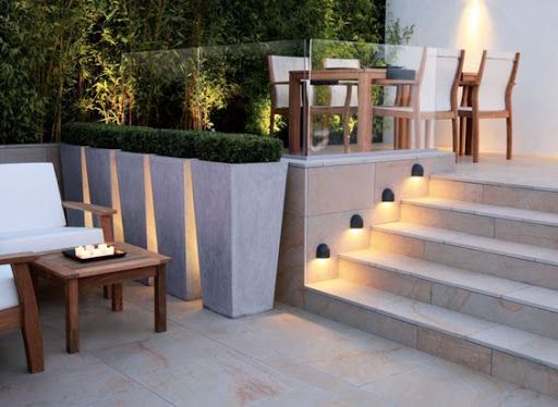 Soft lighting outdoor living area
