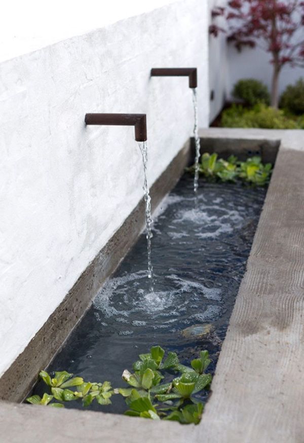 Rectangular wall fountain for small outdoor living spaces