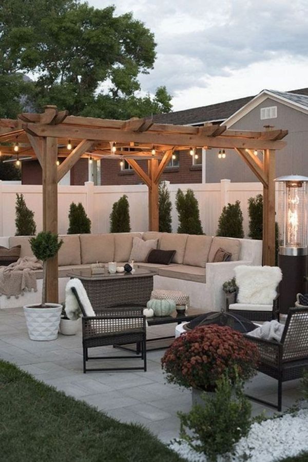 Small outdoor patio with hanging lights