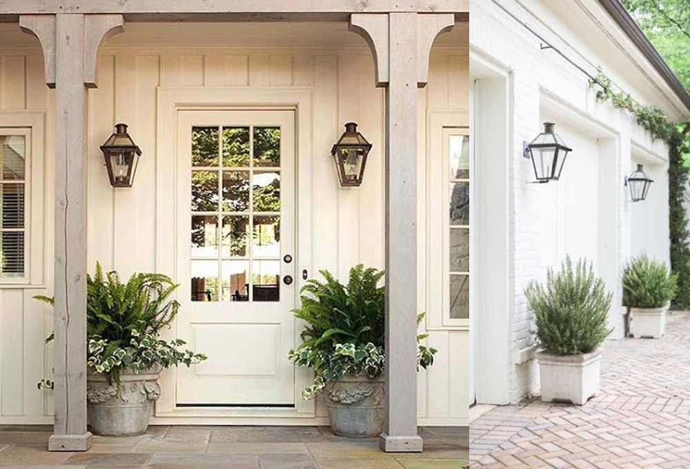 The entryway of a white house with