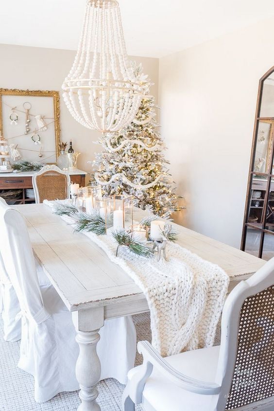rustic white holiday dining room lighting