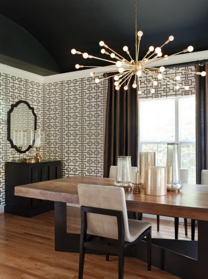 Modern unique lighting hanging over dining table