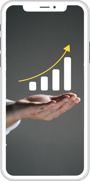 A person is holding a cell phone with a graph on it.