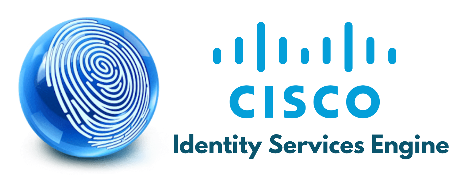 A logo for cisco identity services engine with a fingerprint on it