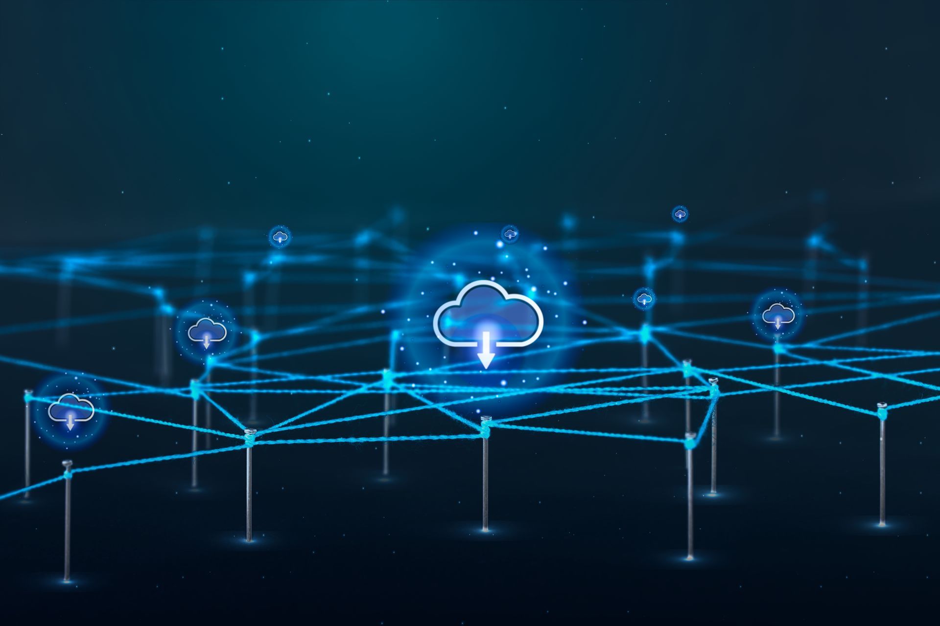 A cloud is surrounded by a network of lines and dots.