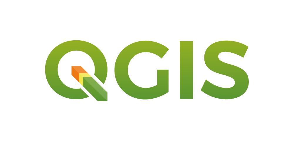 The logo for qgis is green and orange on a white background.