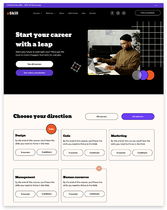 A screenshot of a website that says `` start your career with a leap ''.