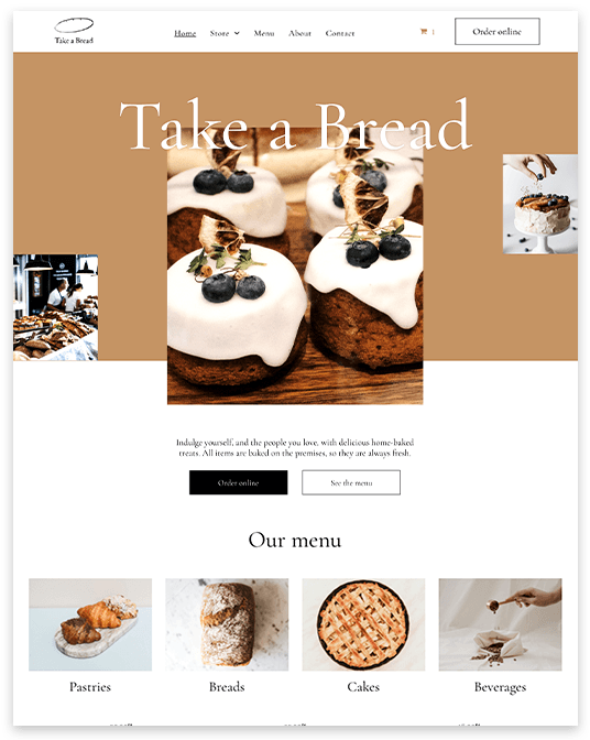 A screenshot of a website for a bakery called take a bread.