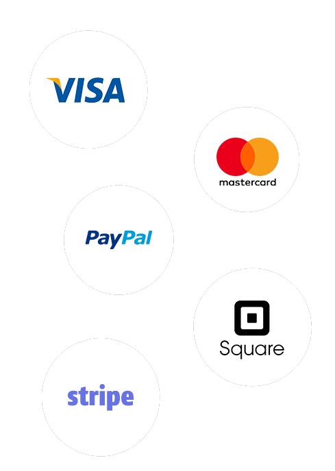 A visa , mastercard , paypal , stripe , and square logos on a white background.