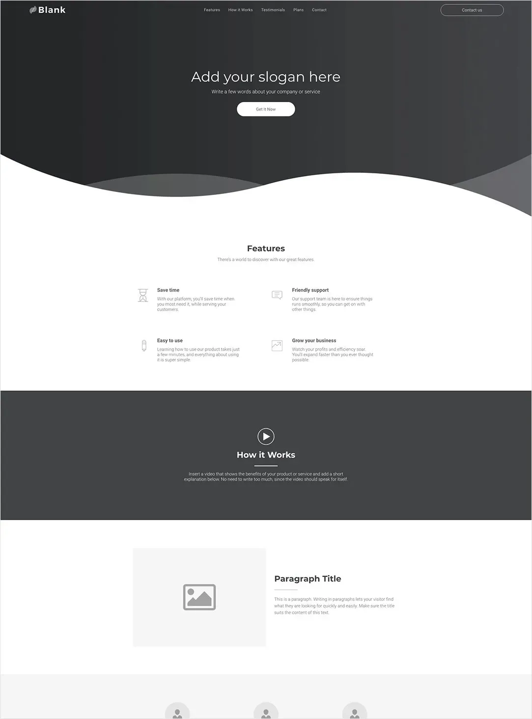 A screenshot of a website with a black and white design.