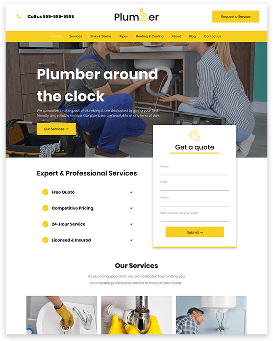 A screenshot of a plumber around the clock website.