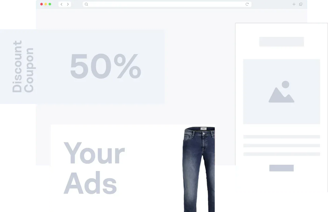 A pair of jeans is sitting next to a coupon that says `` your ads ''.